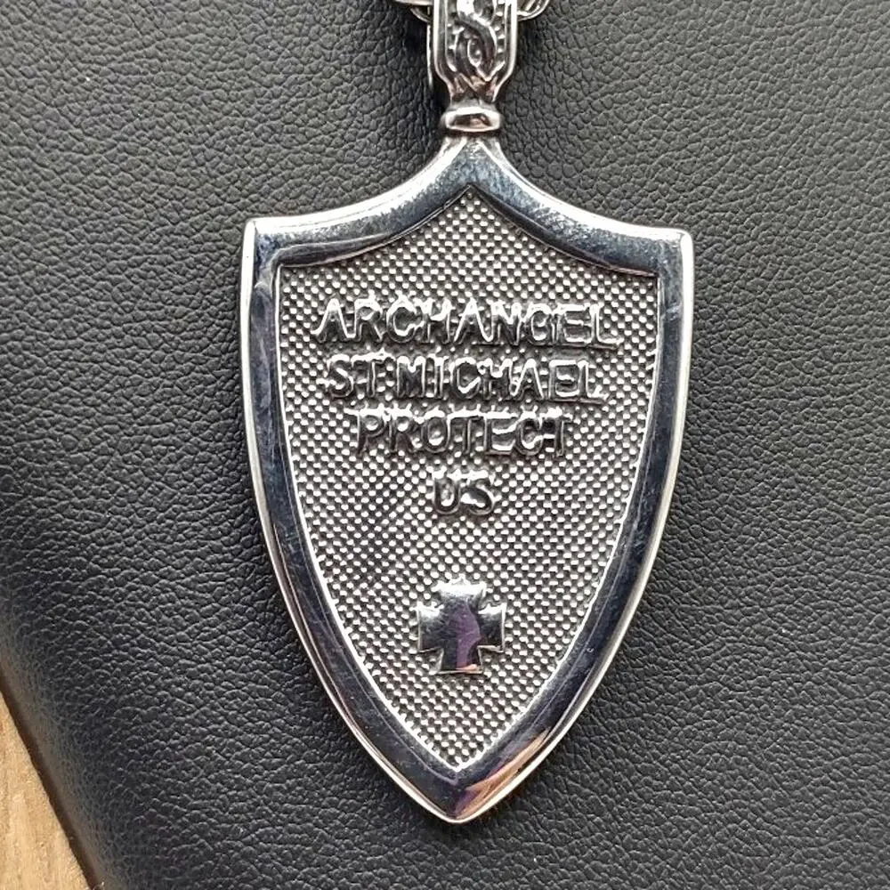 Stainless Steel Saint Archangel Michael Necklace Shield Pendant Valentines Gift